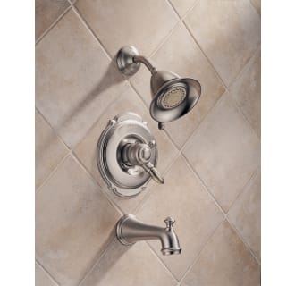 Delta-T17455-Installed Tub and Shower Trim in Brilliance Stainless