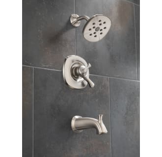 Delta-T17492-Installed Tub and Shower Trim in Brilliance Stainless