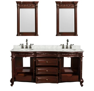 Open Front Vanity View with White Carrera Top and Mirrors