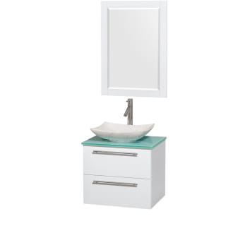 Glossy White Vanity with Green Glass Top and Arista White Carrera Marble Sink
