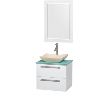 Glossy White Vanity with Green Glass Top and Avalon Ivory Marble Sink
