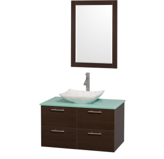 Espresso Vanity with Green Glass Top and Arista White Carrera Marble Sink