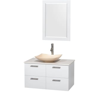 Glossy White Vanity with White Stone Top and Arista Ivory Marble Sink