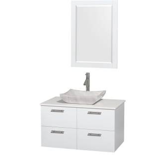 Glossy White Vanity with White Stone Top and Avalon White Carrera Marble Sink