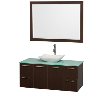 Espresso Vanity with Green Glass Top and Arista White Carrera Marble Sink