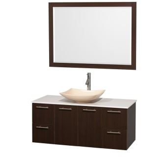 Espresso Vanity with White Stone Top and Arista Ivory Marble Sink