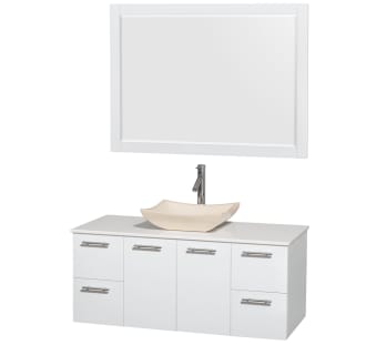 Glossy White Vanity with White Stone Top and Avalon Ivory Marble Sink