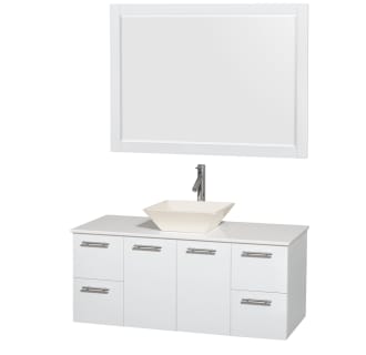 Glossy White Vanity with White Stone Top and Bone Porcelain Sink