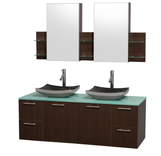 Espresso Vanity with Green Glass Top and Altair Black Granite Sinks
