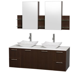 Espresso Vanity with White Stone Top and Avalon White Carrera Marble Sinks