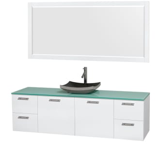 Glossy White Vanity with Green Glass Top and Altair Black Granite Sink