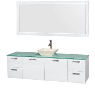 Glossy White Vanity with Green Glass Top and Bone Porcelain Sink