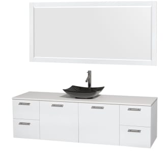 Glossy White Vanity with White Stone Top and Arista Black Granite Sink
