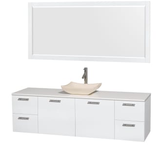 Glossy White Vanity with White Stone Top and Avalon Ivory Marble Sink