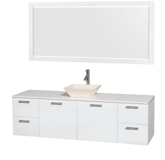 Glossy White Vanity with White Stone Top and Bone Porcelain Sink