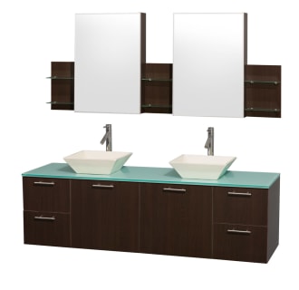 Espresso Vanity with Green Glass Top and Bone Porcelain Sinks