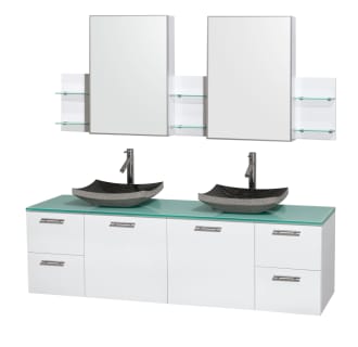 Glossy White Vanity with Green Glass Top and Altair Black Granite Sinks