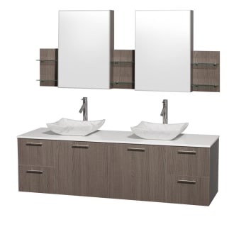Grey Oak Vanity with White Stone Top and Avalon White Carrera Marble Sinks