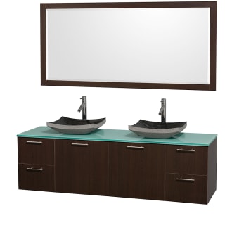 Espresso Vanity with Green Glass Top and Altair Black Granite Sinks