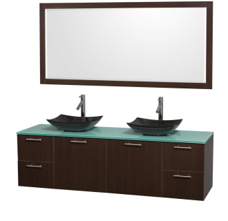 Espresso Vanity with Green Glass Top and Arista Black Granite Sinks