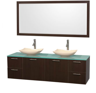 Espresso Vanity with Green Glass Top and Arista Ivory Marble Sinks