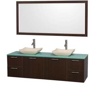 Espresso Vanity with Green Glass Top and Avalon Ivory Marble Sinks