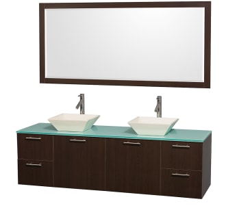 Espresso Vanity with Green Glass Top and Bone Porcelain Sinks