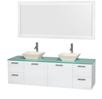 Glossy White Vanity with Green Glass Top and Bone Porcelain Sinks