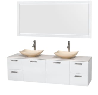 Glossy White Vanity with White Stone Top and Arista Ivory Marble Sinks