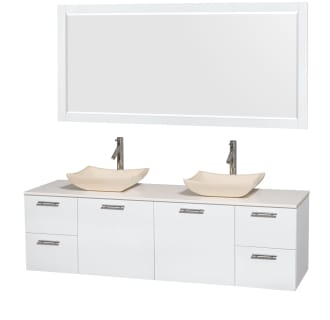 Glossy White Vanity with White Stone Top and Avalon Ivory Marble Sinks