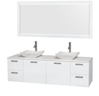 Glossy White Vanity with White Stone Top and Avalon White Carrera Marble Sinks