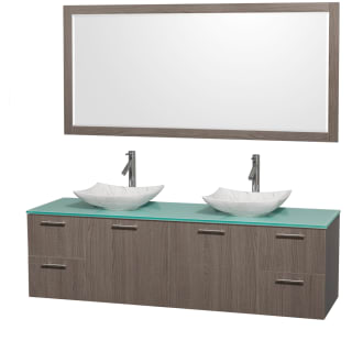 Grey Oak Vanity with Green Glass Top and Arista White Carrera Marble Sinks