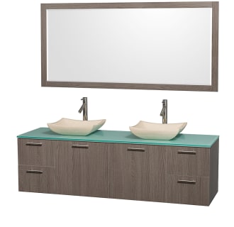 Grey Oak Vanity with Green Glass Top and Avalon Ivory Marble Sinks