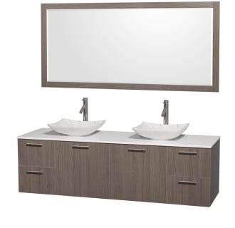 Grey Oak Vanity with White Stone Top and Arista White Carrera Marble Sinks