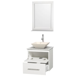 Open Vanity View with White Carrera Marble Top, Vessel Sink, and 24" Mirror