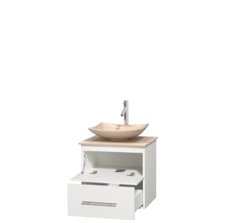 Open Vanity View with Ivory Marble Top and Vessel Sink
