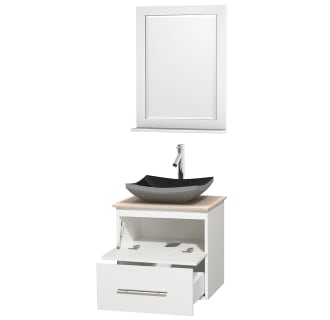 Open Vanity View with Ivory Marble Top, Vessel Sink, and 24" Mirror