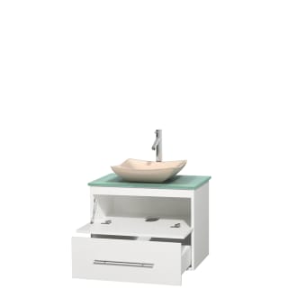 Open Vanity View with Green Glass Top and Vessel Sink