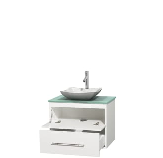 Open Vanity View with Green Glass Top and Vessel Sink