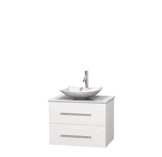 Full Vanity View with White Stone Top and Vessel Sink