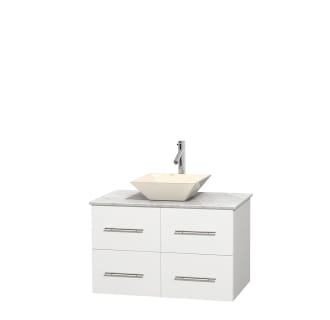 Full Vanity View with White Carrera Marble Top and Vessel Sink