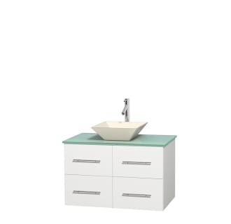 Full Vanity View with Green Glass Top and Vessel Sink