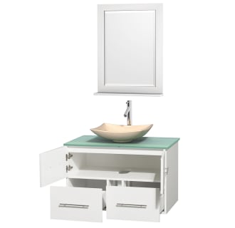 Open Vanity View with Green Glass Top, Vessel Sink, and 24" Mirror