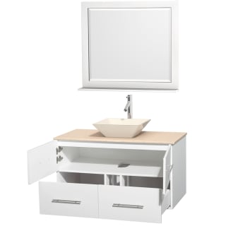 Open Vanity View with Ivory Marble Top, Vessel Sink, and 36" Mirror