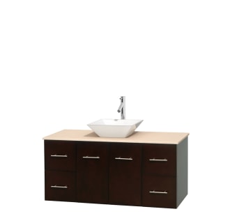 Full Vanity View with Ivory Marble Top and Vessel Sink