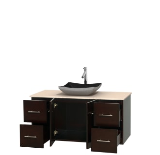 Open Vanity View with Ivory Marble Top and Vessel Sink