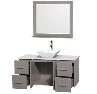 Open Vanity View with White Stone Top, Vessel Sink, and 36" Mirror