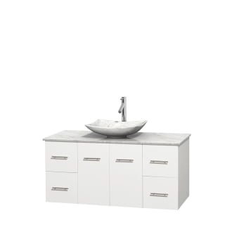 Full Vanity View with White Carrera Marble Top and Vessel Sink