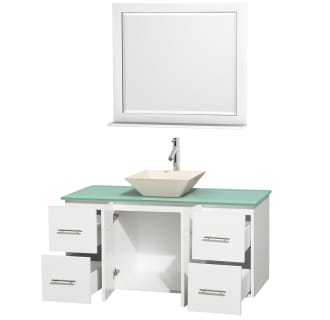 Open Vanity View with Green Glass Top, Vessel Sink, and 36" Mirror