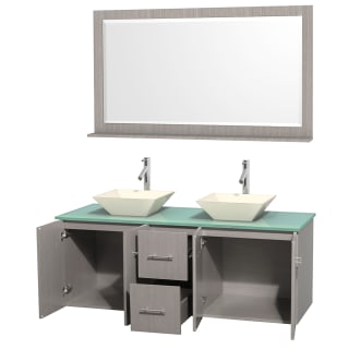 Open Vanity View with Green Glass Top, Vessel Sinks, and 58" Mirror